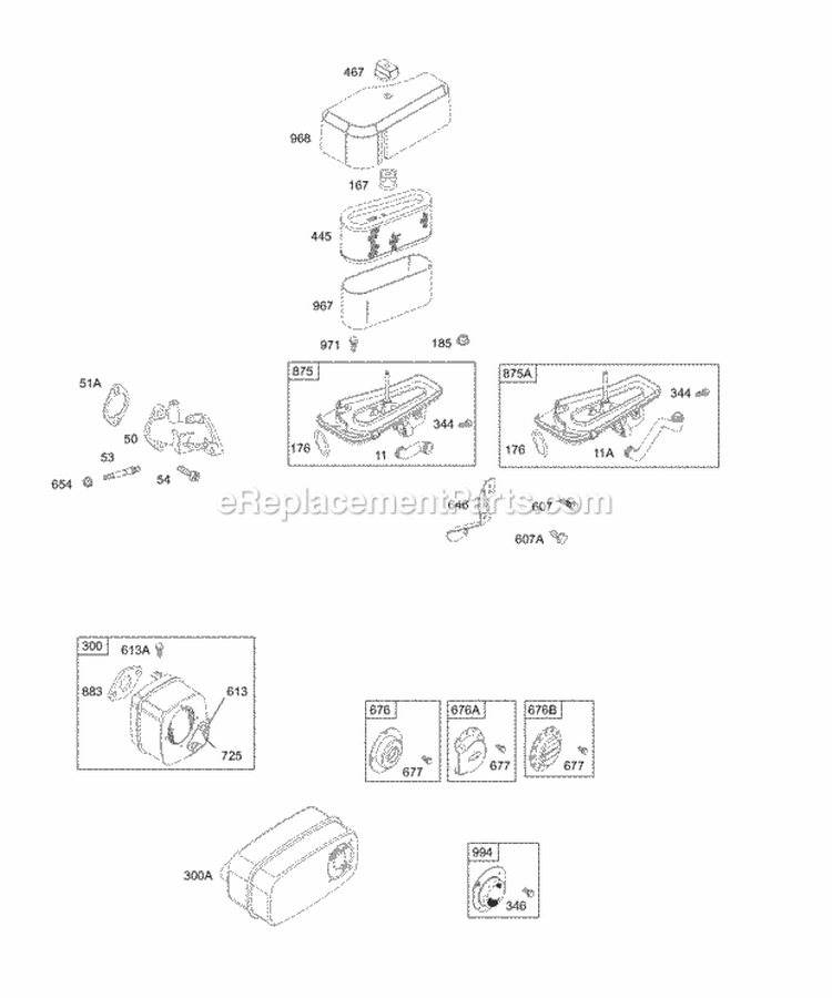 Air Cleaner Muffler Deflectors Diagram and Parts List for 28M706-1031-E1  Briggs and Stratton Engine